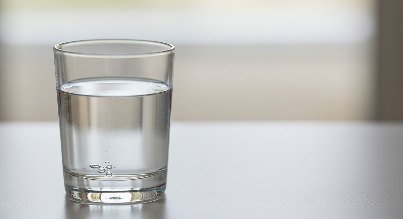 A clear glass of water on a table