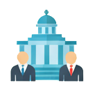 Town hall with two people in suits