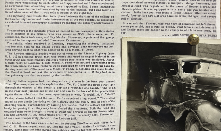 Article about Bank Robbers Captured Near Lowden