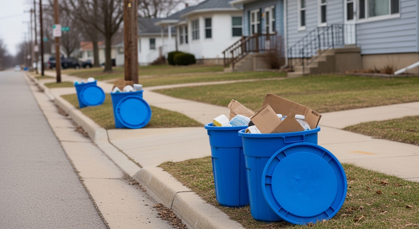 Recycling bins overflowing